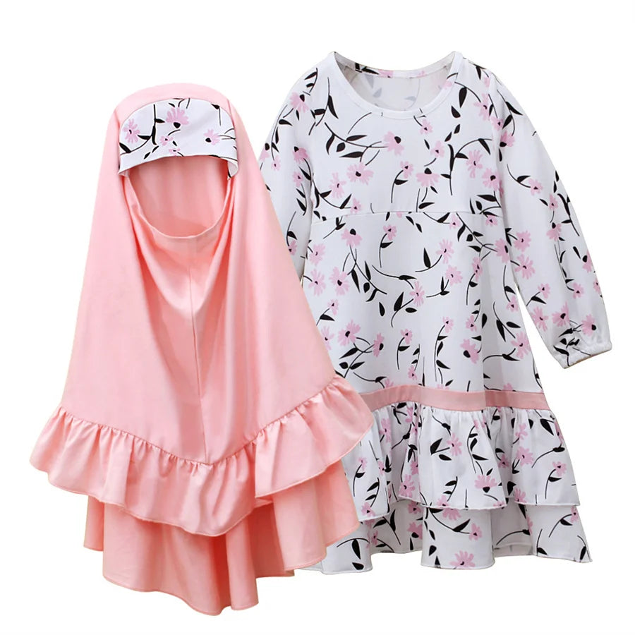 Robe de Prière Maxi pour Enfants, Ensemble Imprimé pour Ramadan