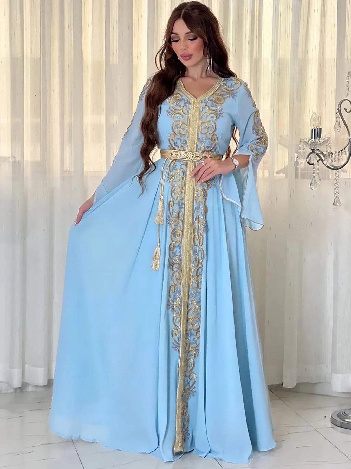 Robe de Soirée Musulmane Brodée - Abaya Marocaine, Caftan Islamique