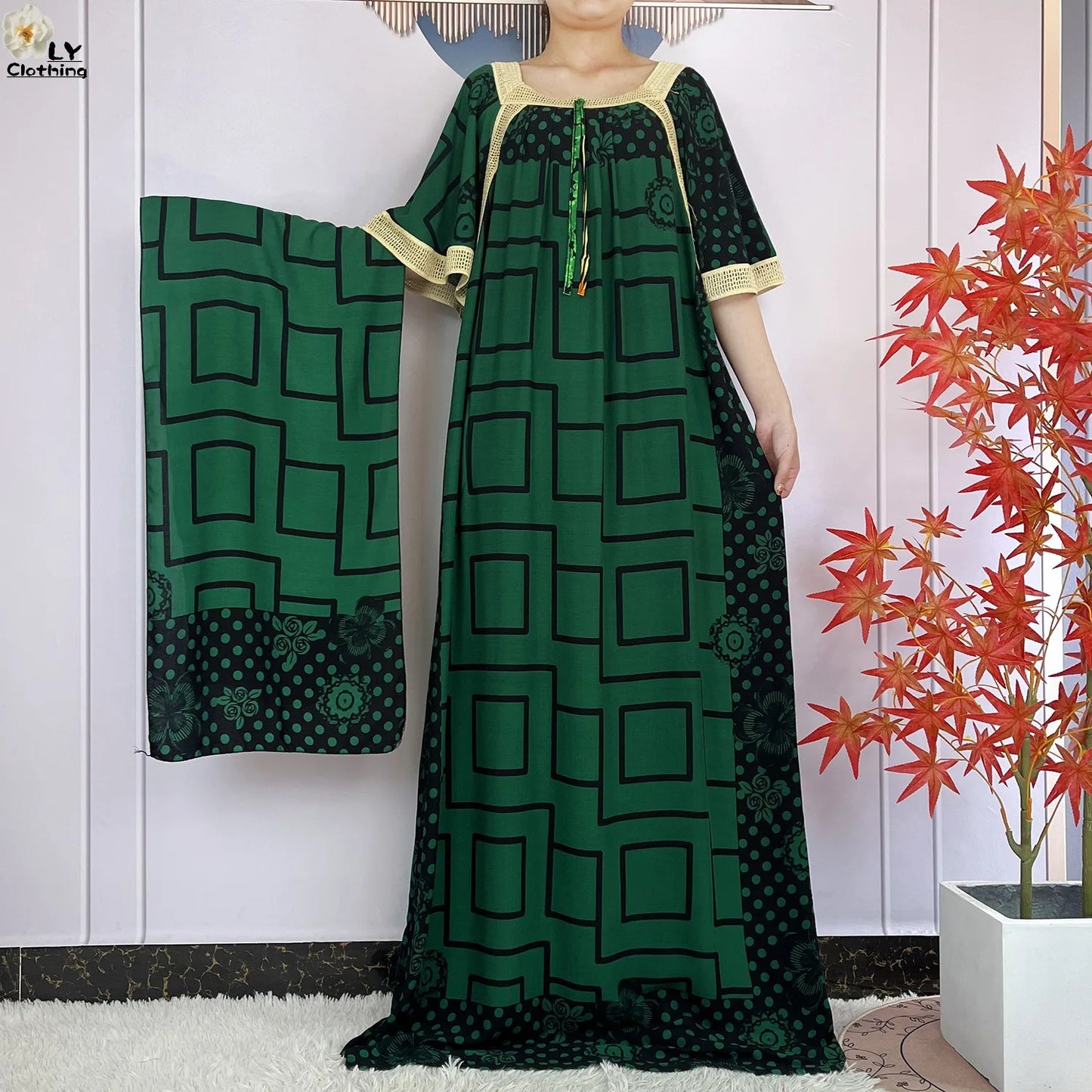 Robe de soirée élégante coton imprimé Abaya africaine Maxi mode été