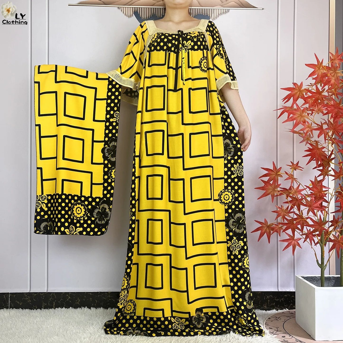 Robe de soirée élégante coton imprimé Abaya africaine Maxi mode été