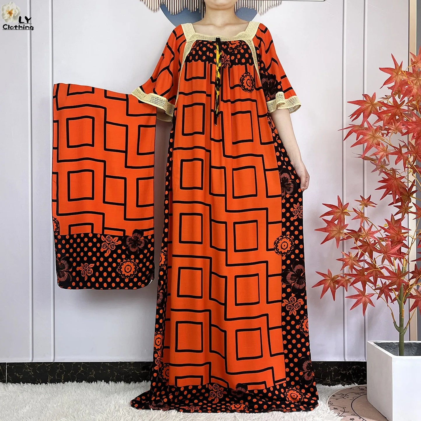 Robe de soirée élégante coton imprimé Abaya africaine Maxi mode été