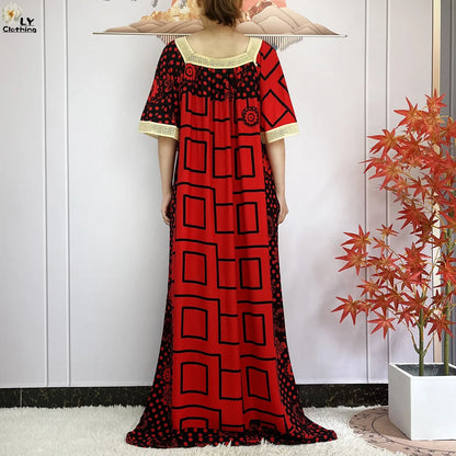 Robe de soirée élégante coton imprimé Abaya africaine Maxi mode été