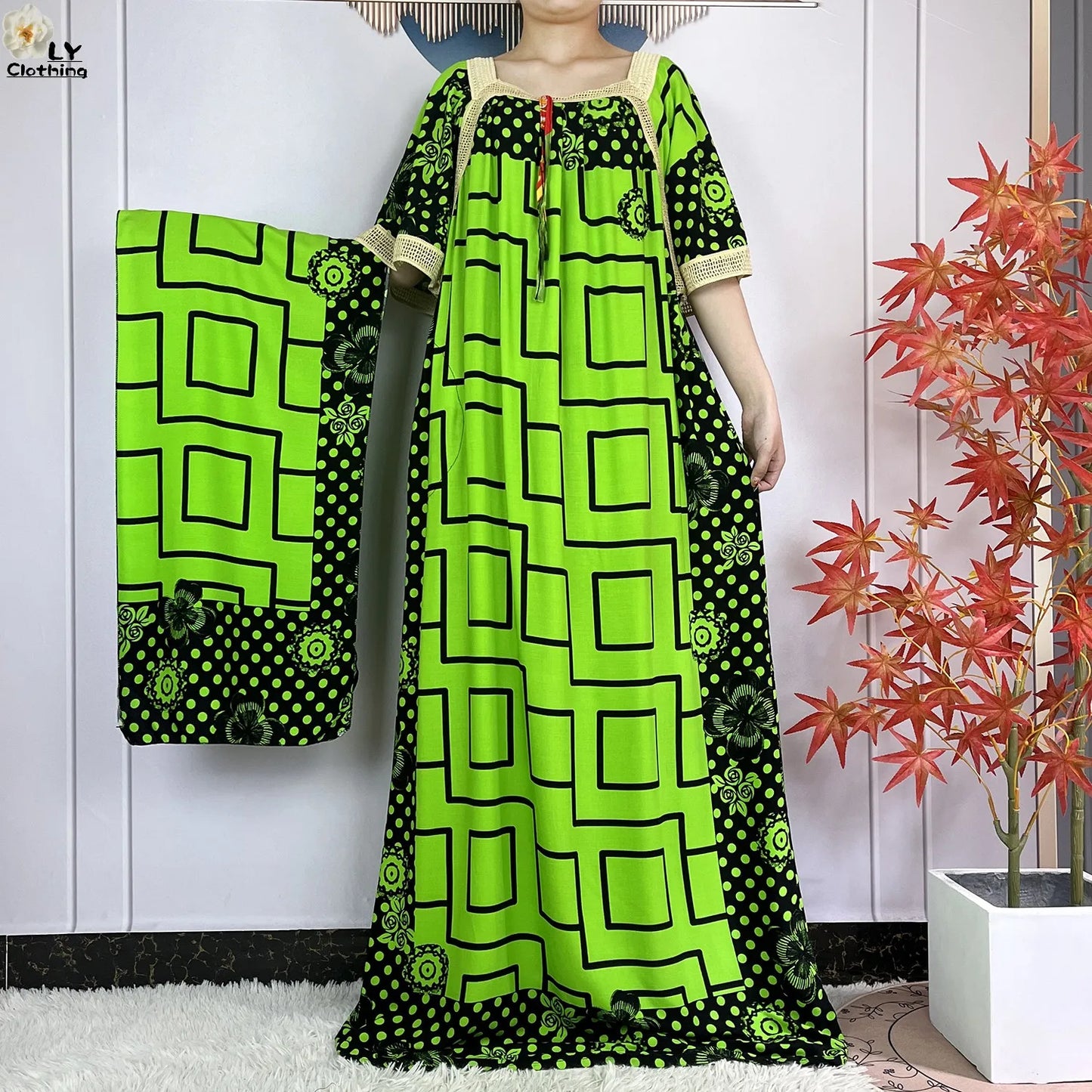 Robe de soirée élégante coton imprimé Abaya africaine Maxi mode été