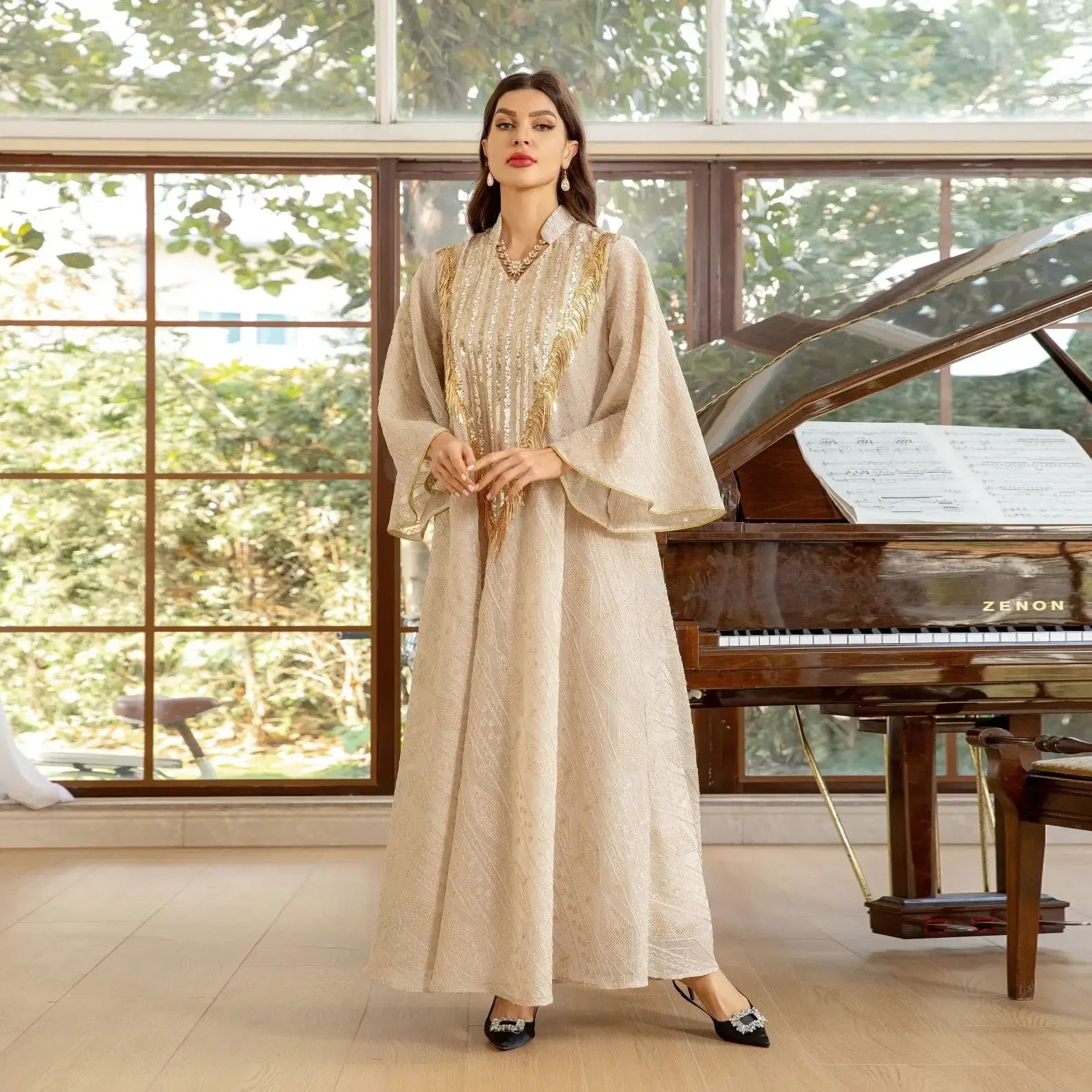 Robe de soirée pailletée longue pour femmes musulmanes - Abaya Dubai V COL.