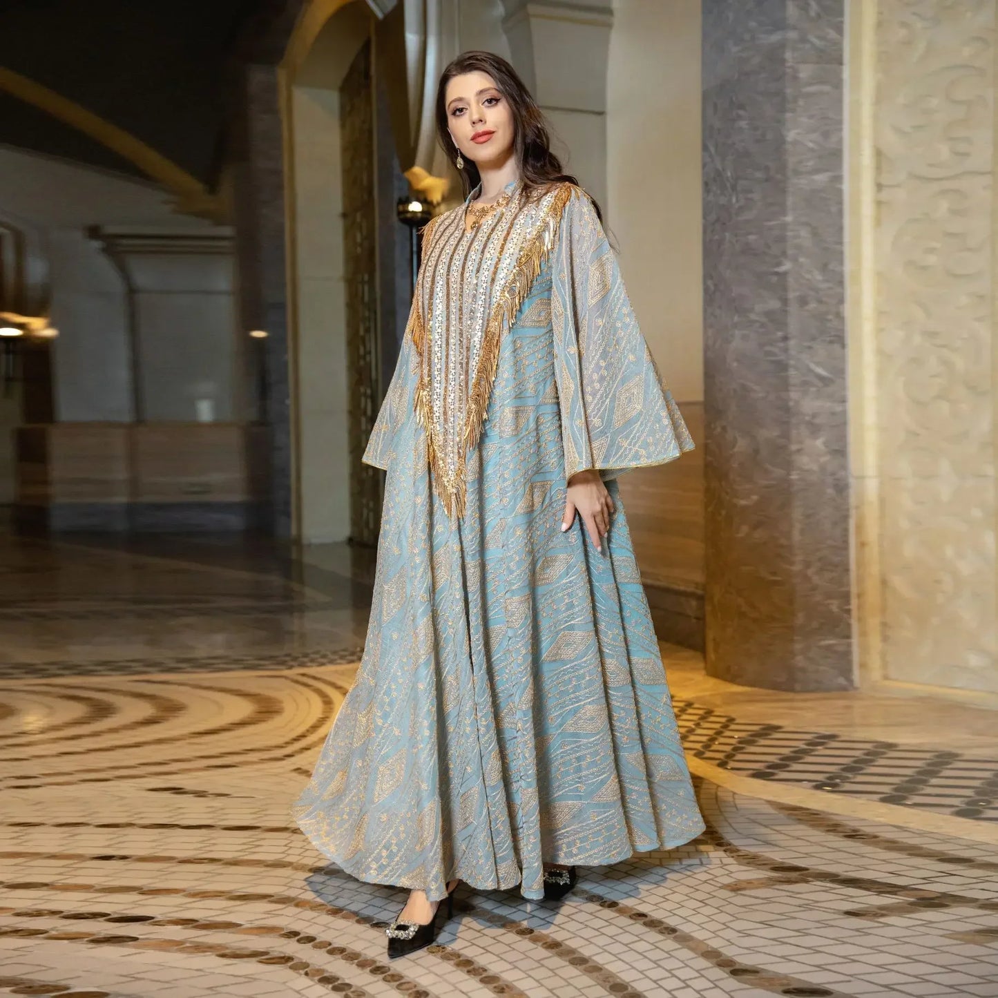 Robe de soirée pailletée longue pour femmes musulmanes - Abaya Dubai V COL.