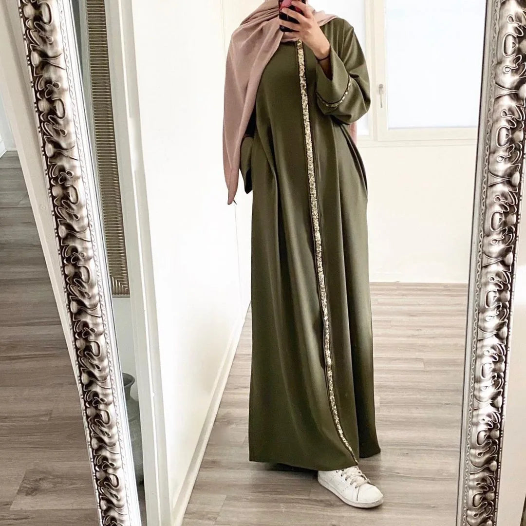 Robe musulmane décontractée à paillettes - Caftan en mousseline de soie - Vêtements islamiques