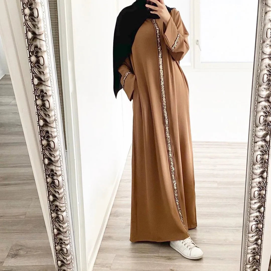 Robe musulmane décontractée à paillettes - Caftan en mousseline de soie - Vêtements islamiques