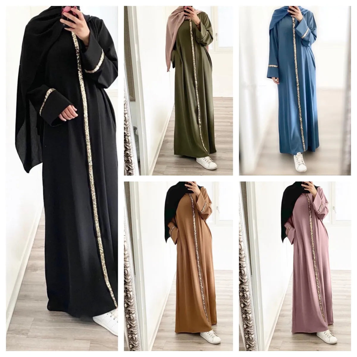 Robe musulmane décontractée à paillettes - Caftan en mousseline de soie - Vêtements islamiques