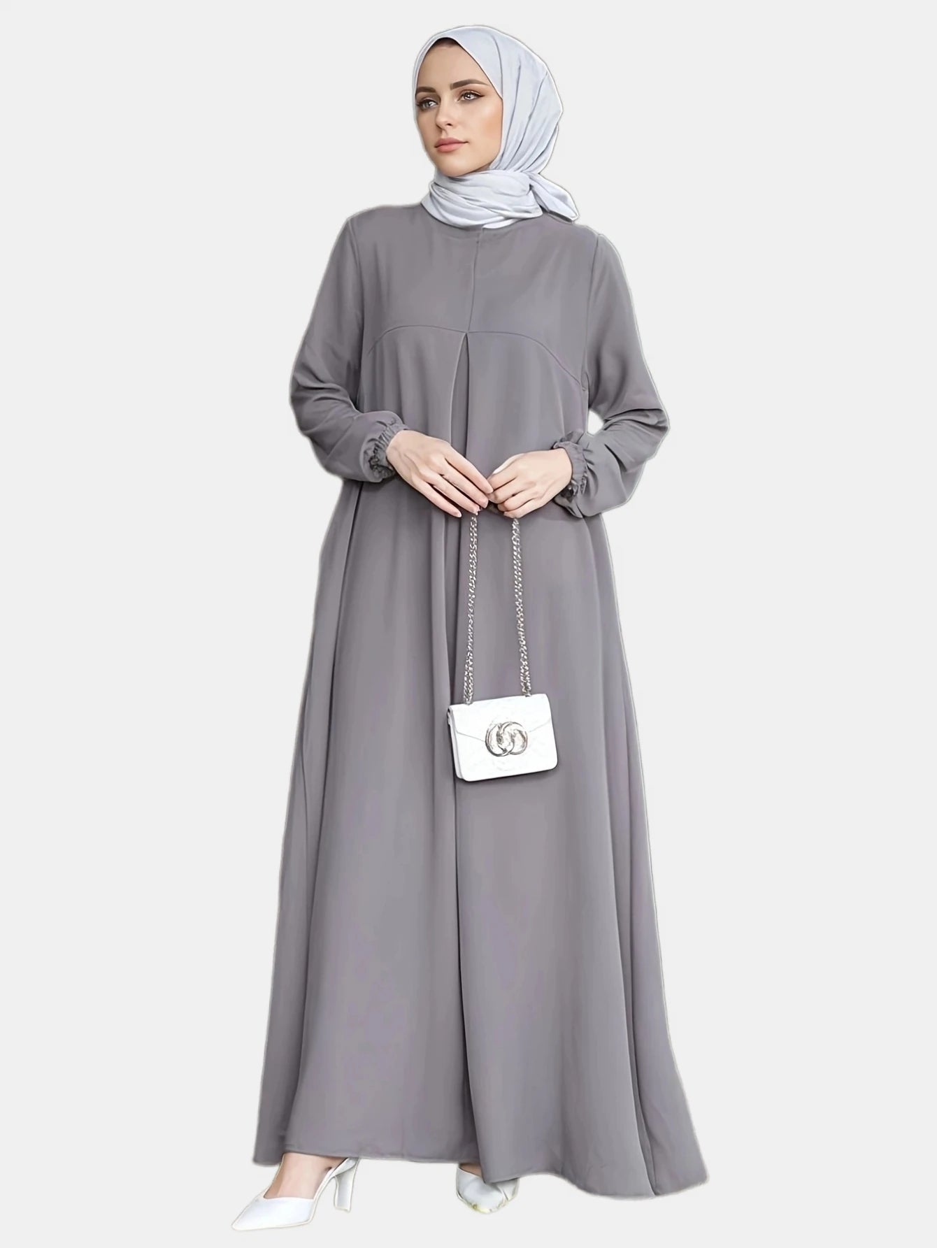 Robe musulmane unie décontractée à col rond - Mode femme