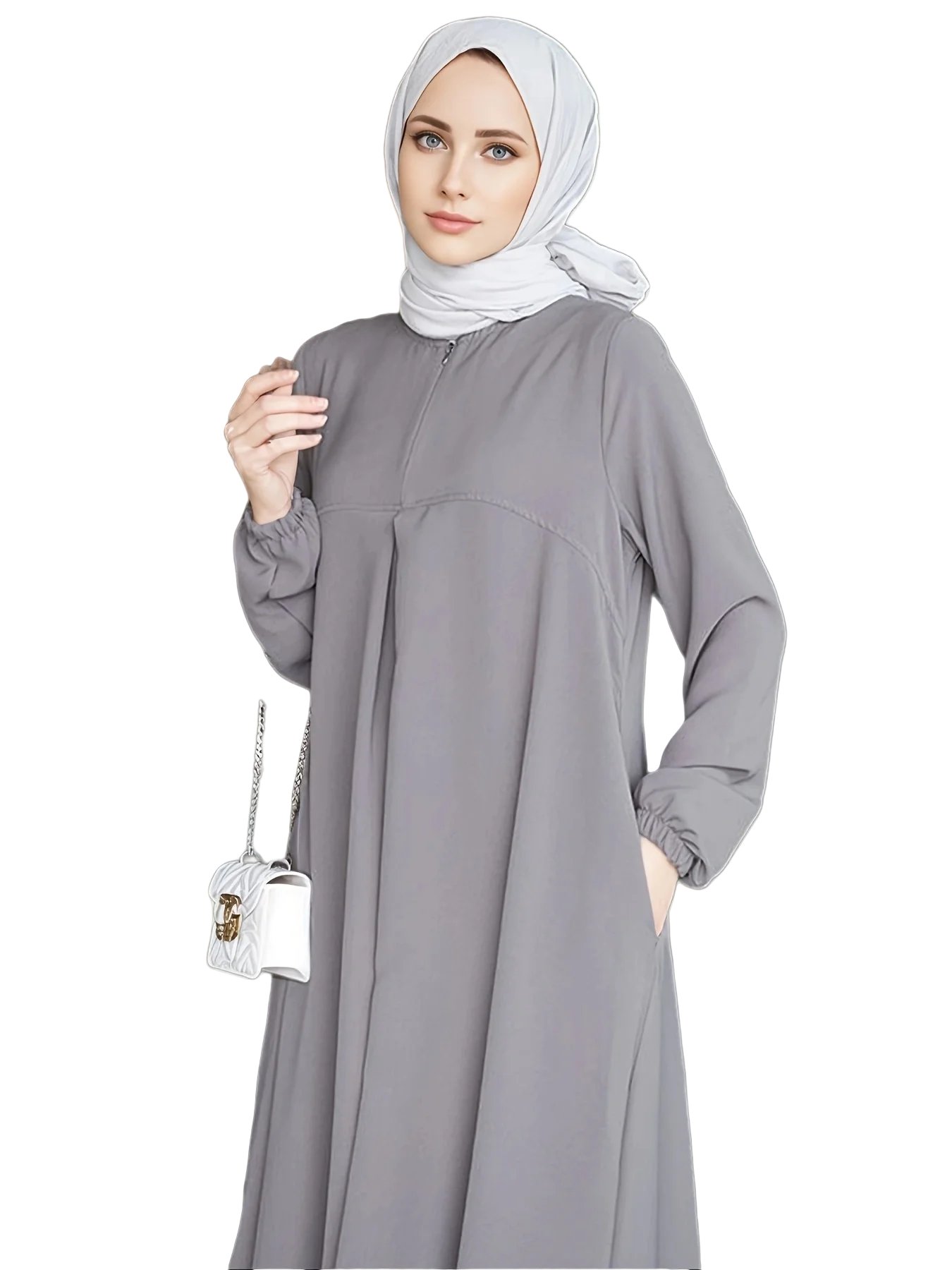 Robe musulmane unie décontractée à col rond - Mode femme