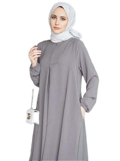 Robe musulmane unie décontractée à col rond - Mode femme