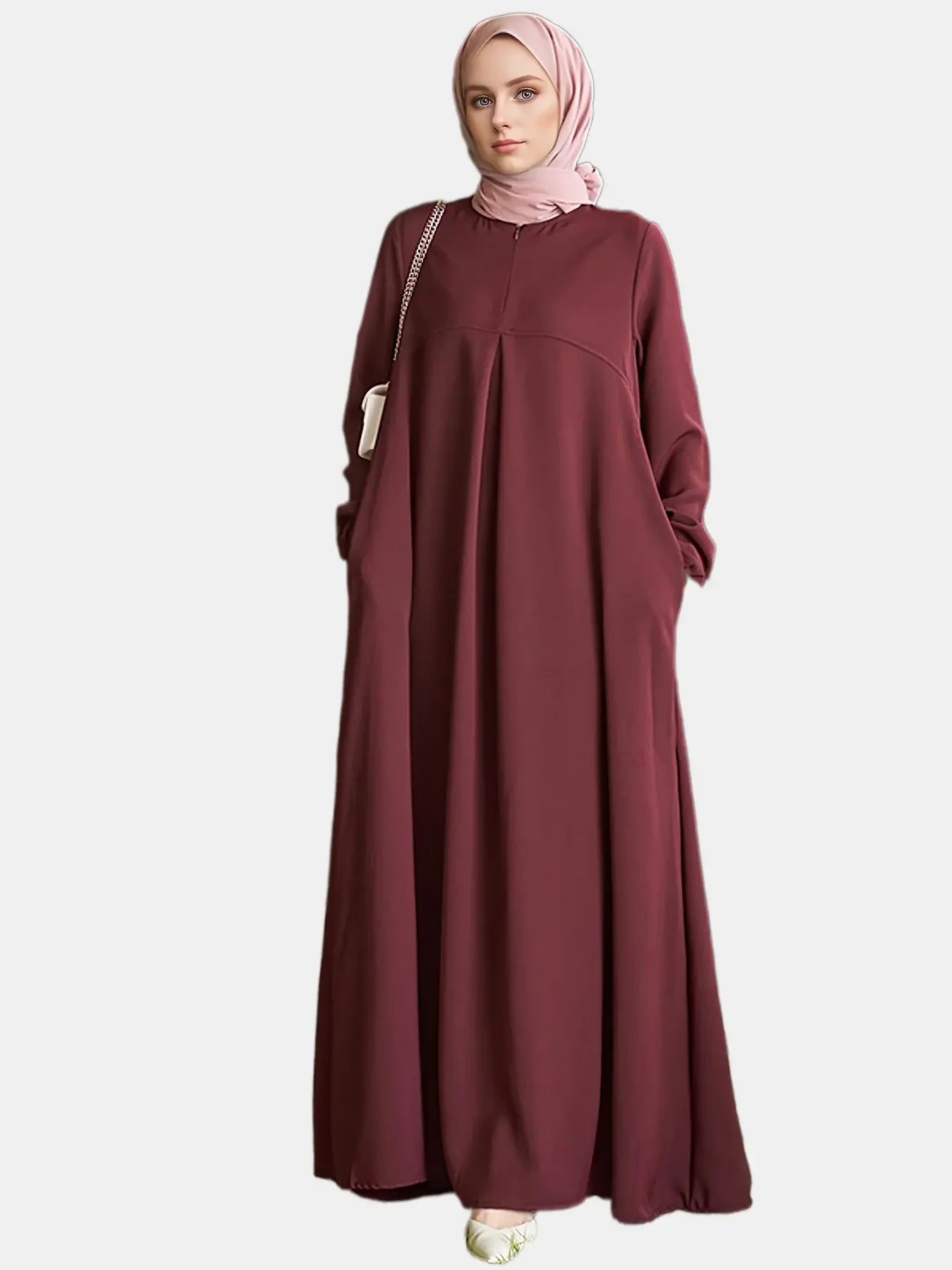 Robe musulmane unie décontractée à col rond - Mode femme