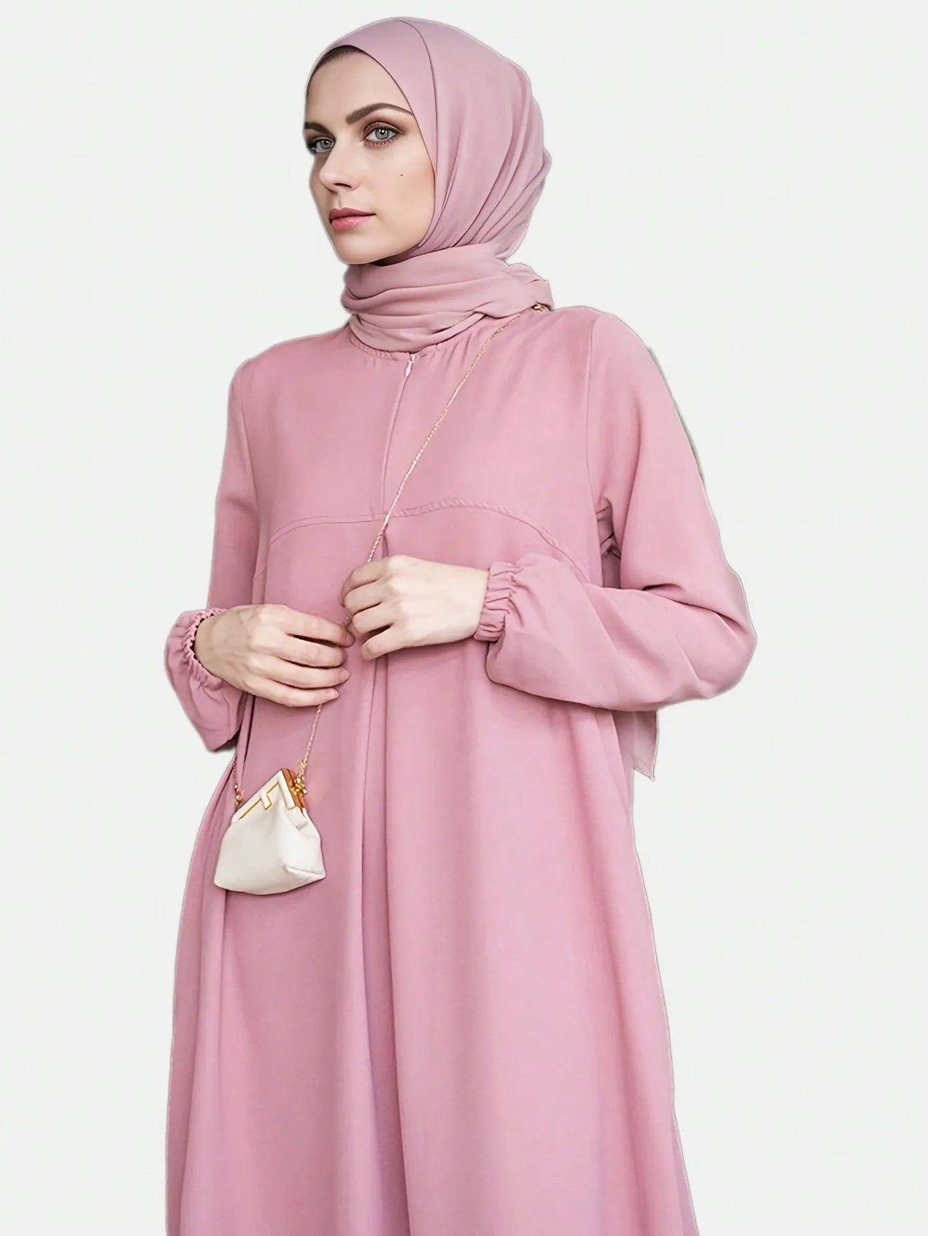 Robe musulmane unie décontractée à col rond - Mode femme