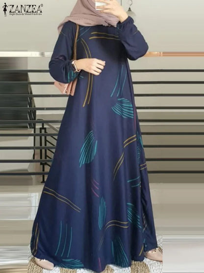 Robe Musulmane Vintage à Manches Longues – Élégance Florale pour Femmes