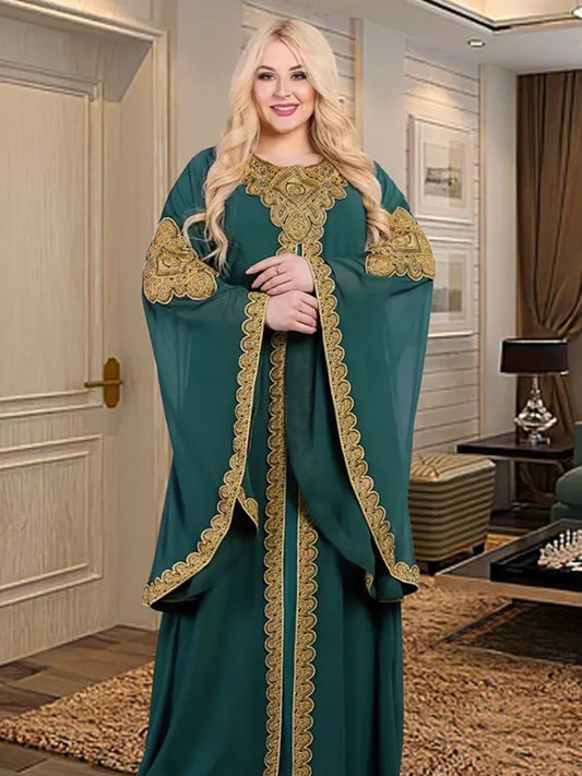 Robe en Dentelle Dorée Brodée, Jalabiya Ramadan