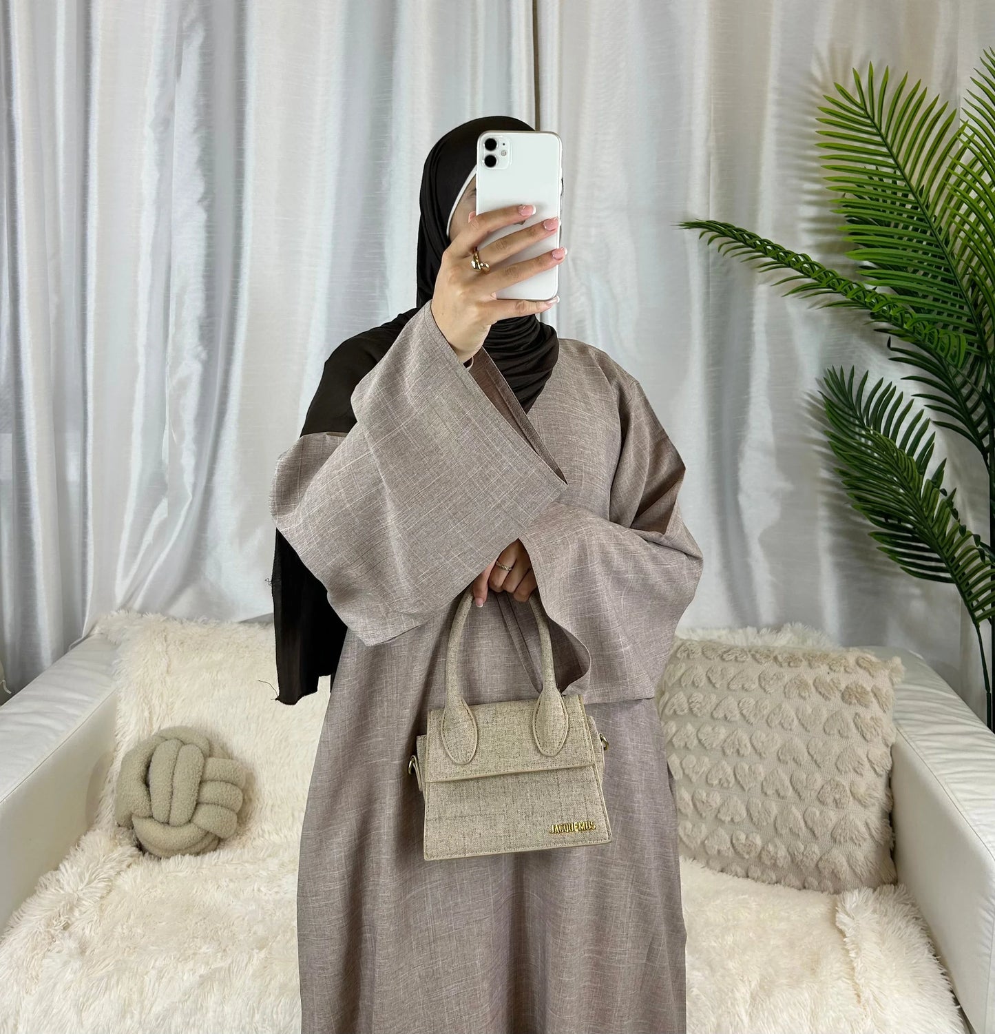 Abaya en Lin Fermée de Luxe de Dubaï - Robe Hijab Musulmane Turque Décontractée