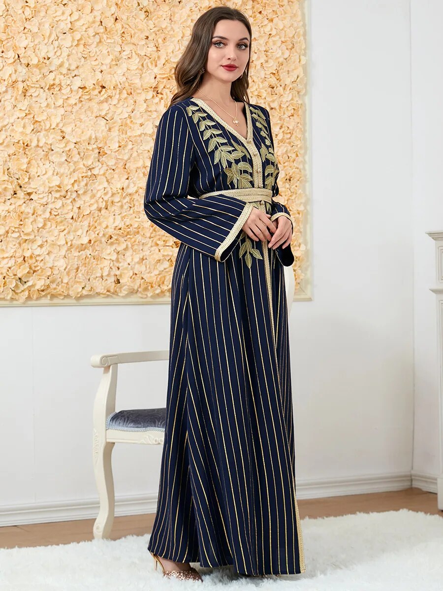 Kaftan Marocain Élégant à Rayures - Robe de Soirée Abayas