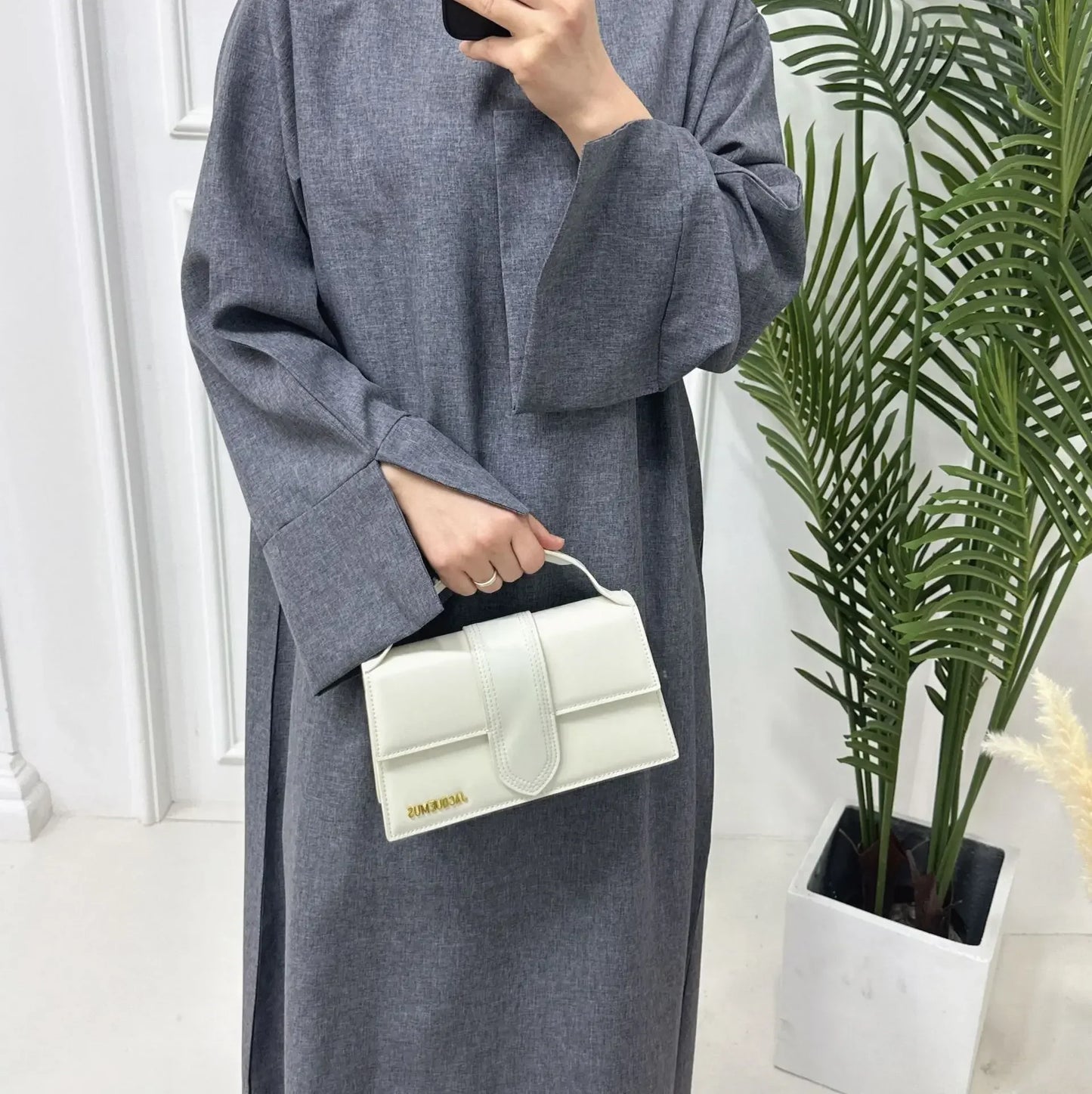 Abaya en Lin Fermée de Luxe de Dubaï - Robe Hijab Musulmane Turque Décontractée