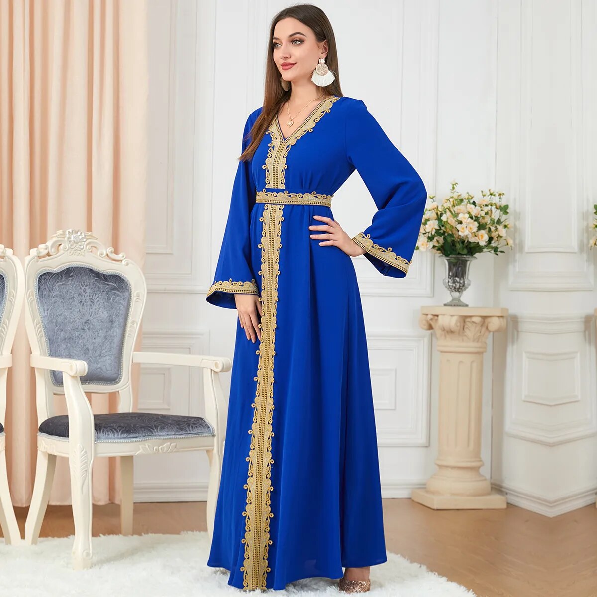 Robe pour Femmes Musulmanes avec Couleur Unie et Dentelle