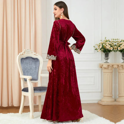 Robe en Velours Doré à Manches Longues