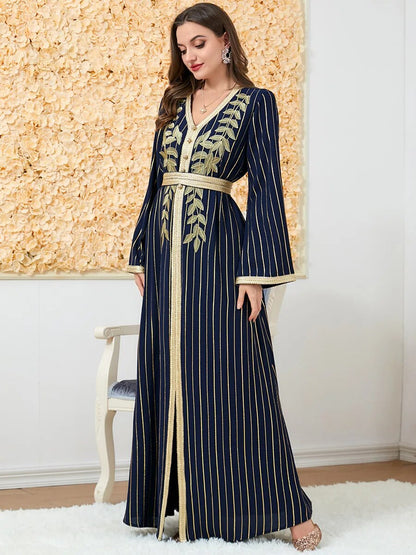 Kaftan Marocain Élégant à Rayures - Robe de Soirée Abayas