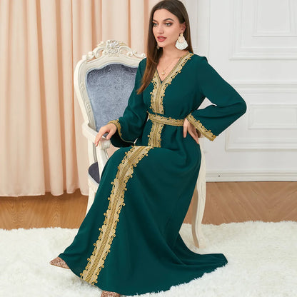 Robe pour Femmes Musulmanes avec Couleur Unie et Dentelle