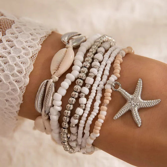 Bracelet perles coquillage style plage étoile mer