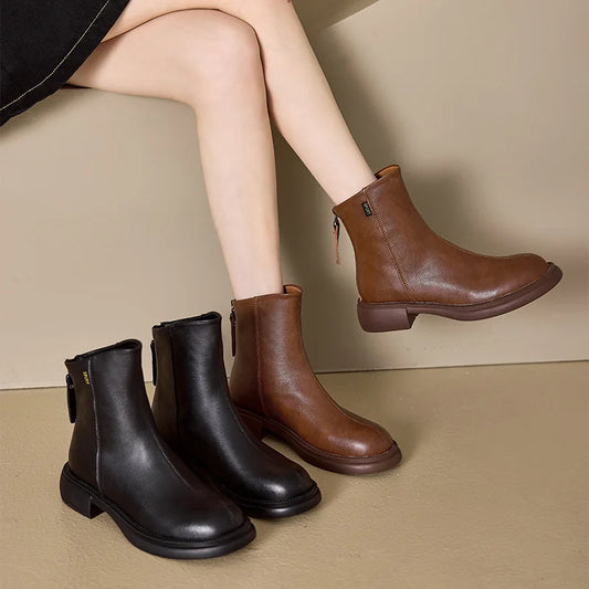 Bottes de rinçage en cuir véritable pour femme, tendance hiver