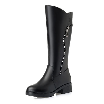 Bottes plateforme cuir femme laine neige fermeture éclair hiver