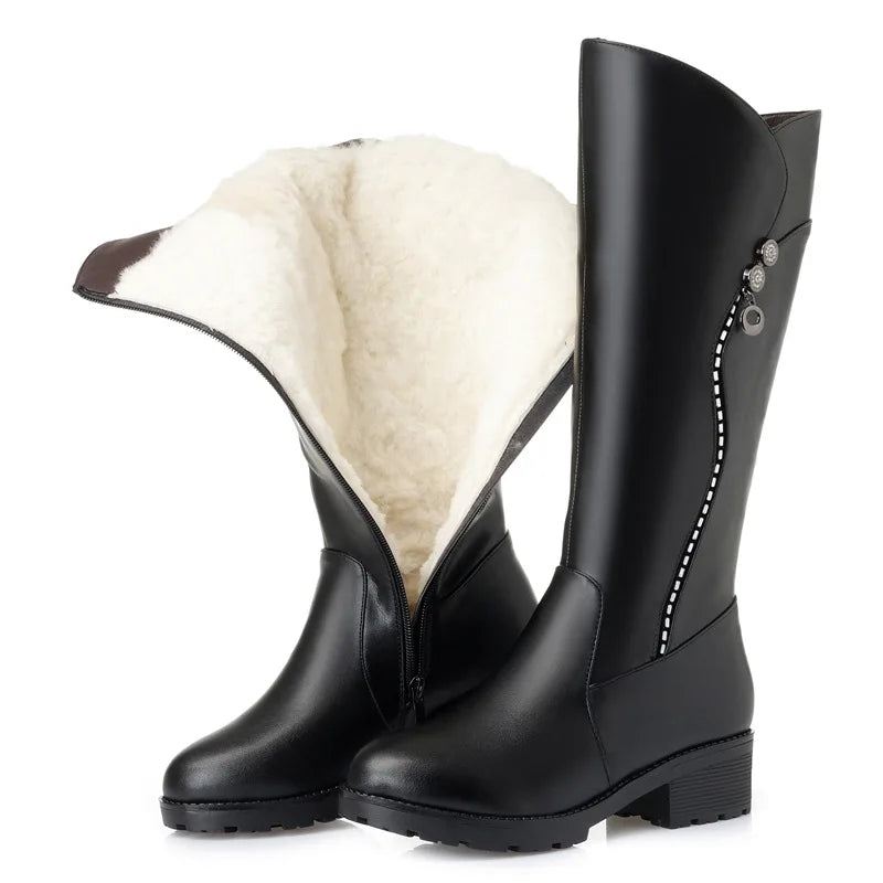 Bottes plateforme cuir femme laine neige fermeture éclair hiver